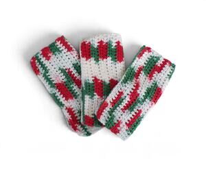 (3) Handmade Crocheted Dishcloths Washcloths 100% Cotton Christmas Colors